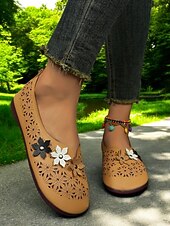 cheap Women's Flats-Wide-Fit Floral Cutout Slip-On Flats for Women - Breathable Comfort Barefoot Shoes for Bunion Relief &amp; Daily Wear