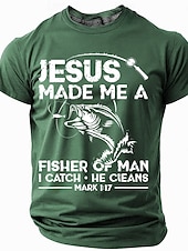  Camiseta gráfica cristiana de pesca para hombres - "Jesús me hizo pescador de hombres" cita de Marcos 1:17 camiseta de manga corta