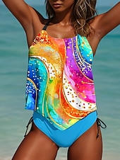 billiga Tankinis-Kvinnors Baddräkter Tankini 2 Delar Cheeky Baddräkter Rygglös Mage Kontroll Hög Midja Smal Semester Strandkläder Ombre U-hals Ärmlösa Badkläder