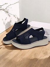 cheap Casual Sandals-Women&#039;s Breathable Knit Slip-On Platform Sandals – Casual Open-Toe Comfort Footwear for Summer walking, Casual Outings and Travel