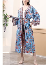 abordables Hauts de plage-Femmes Maillots de Bain Vêtement couvrant Maillot de bain Nœud devant Tropical Tenues de plage Fleur Fil en V manche longue Maillots de bain