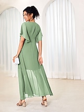 abordables Robes moulantes de soirée-robe longue élégante pour femme, manches flottantes, bleu uni, col rond, taille cintrée, fluide, transparente, superposition, événement formel, fête, été, toutes les tailles