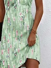 billiga Konst &amp; Design Klänningar-Kvinnors Mini Klänning Casual Klänning Sundress Sommarklänning Casual Semester Daglig Högtidsklänning Regular Passform Blommig Grafisk Bohemisk Ärmlös Klippt Hals Ljus Grön Sommar Vår