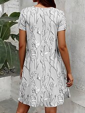 abordables Robe Simple-Femmes Mini Robe Robe Décontractée Robe T-Shirt Robe d&#039;Été Robe trapèze Bohème ancien Élégant Plage Coupe régulière Fleuri Graphique Motif cachemire damassé bohème Manche Courte Col ras du cou Argent