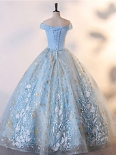 levne Plesové šaty-Plesové šaty A-Linie Šaty Quinceanera Elegantní Šaty Svatební Svatební host Na zem Bez rukávů Pod rameny Krajka S hlubokým výstřihem na zádech s Sklady Flitry 2025