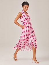economico Abiti da vacanza-abito camicia a pois rosa in stile vacanziero