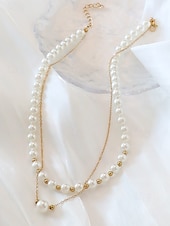 billiga Kvinnors halsband-elegant lagerpärlhalsband för kvinnor – guldkedja med vita simulerade pärlor, klassiska vintagesmycken för bröllop, fester och formella evenemang