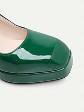 cheap 1980s-Women&#039;s 1980s Retro Double Strap Mary Jane Heels – Green Patent Leather Block Heel Platform Shoes for Vintage-Inspired Fashion, Parties, and Casual Wear