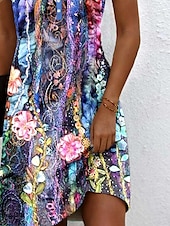 ieftine Rochii florale-Rochie mini de femei rochie casual rochie de vară elegantă casual vacanță zilnic vacanță ajustat floral grafic boho paisley damasc fără mâneci gât în V fucsia vară primăvară