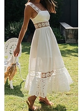 cheap White Graduation Dresses-Women&#039;s Midi Dress White Dress Graduation Dress Elegant Fashion Modern Vacation Birthday Going out Regular Fit Plain Sleeveless U Neck White Summer