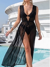 preiswerte Schwimmresse-Damen Badeanzug Zudecken Bademode Ausgeschnitten Tropisch Strandbekleidung Glatt U-Ausschnitt Ärmellos Badeanzüge