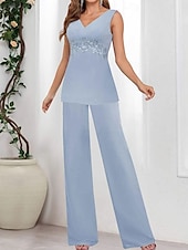 abordables Moins de 129,99 $-Ensembles de Robes Robe de Mère de Mariée  robe demoiselle d honneur Élégant Simple Col en V Longueur au sol Polyester manche longue avec Couleur Unie 2025