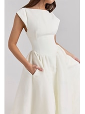 economico Abiti casual bianchi-Per donna Abito Midi Abito Bianco Moda Moderno Compleanno Laurea Data Vestibilità regolare Semplice Senza Maniche Girocollo Nero Grigio chiaro Beige Estate
