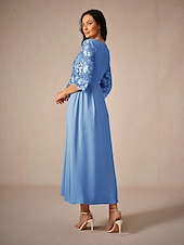 levne Dámské černé šaty-Dámské Maxi šaty Áčkové šaty Elegantní Formální Formální Svatební host Běžný Bez vzoru 3/4 délka rukávu Tričkový Vodní modrá Léto Jaro Podzim