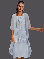 abordables Avec veste-Robe de mère de la mariée à deux pièces pour mariage à la plage invitée de mariage élégant col en V longueur thé chiffon dentelle sans manches vestes avec appliqués 2025 taille personnalisée gratuite