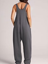 billiga Overall-Kvinnors Jumpsuit Aktiv Enfärgad Ärmlös V-Hals Fickor Semester Daglig Regular Fit Svart Rosa Armégrön Sommar