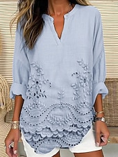 billige Blomstrete topper-Kvinners Bluse Tunika V-hals Langermet Boho Kule Topper 3D Print Grafisk Grunnleggende Vanlige Topper Daglig Knapper Print Rosa Lys Blå