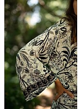 abordables Hauts de plage-Femmes Maillots de Bain Vêtement couvrant Maillot de bain Nœud devant Tropical Tenues de plage Fleur Fil en V manche longue Maillots de bain