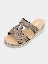 cheap Vacation Sandals-Women&#039;s Rhinestone Wedge Sandals – Elegant Slip-On Platform Slides for Summer, Beach, and Casual Outings