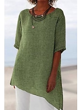 economico Camicie-Per donna Blusa Camicie di cotone e lino Semplice Moderno Casual Manica Corta Girocollo Top Regolari Quotidiano Ferie Uscire Orlo asimmetrico Verde militare Marrone chiaro Viola Grigio Estate