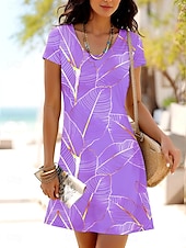 abordables Arte &amp; Diseño Vestido-Mujer Mini vestido Vestido estilo camiseta Vestido de una línea Vestido de verano Casual Diario Ajuste regular Graphic Hoja Manga Corta Cuello redondo Verde Claro Rojo Azul Piscina Púrpula Claro