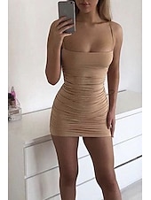 economico Abiti di Laurea-Per donna Mini Abito Abito Bianco Abito da laurea Abito Sottoveste Abito arricciato Moda Laurea Data Uscire Vestibilità regolare Semplice Senza Maniche Spalline sottili Rosa cipria Nero Bianco Rosso