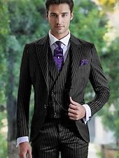 abordables Costumes semi-formels-Costumes de mariage d&#039;affaires pour hommes costumes de retour à la maison noir bleu mode formelle rayée coupe standard 3 pièces à boutonnière simple deux boutons