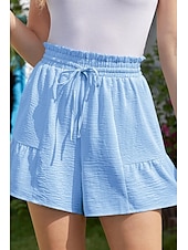 お買い得  プレーンコットンリネンパンツ-女性用 コットンリネンショートパンツ リネン風パンツ コットンリネンパンツ ストリートファッション カジュアル ショート ナチュラルウエスト 平織り ポケット 弾性巾着デザイン 通気性 快適 マイクロエラスティック カジュアル ストリートウェア 赤紫色 ワイン 海軍 アプリコット 夏 レギュラー