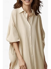 economico Camicie-Per donna Abito Midi Abito Camicia Abito in cotone e lino Moda Essenziale Classico Vacanza Ferie Uscire Vestibilità regolare Semplice Manica Lunga Colletto a Camicia Nero Bianco Verde chiaro Rosa