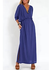ieftine Rochii din chiffon-Pentru femei Rochie Lunga Rochie Maxi Rochie casual Rochie de Cocktail Rochie pentru invitata de nunta Rochii din Șifon Modă Vacanță Ieșire Sfârșit de săptămână Fit regulat Simplu Manșon Lung În V