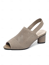 billige Kjole Sandaler-kvinners flystrikke peep toe block hæl sandaler - stilige pustende sommersko for kontor og uformelle antrekk