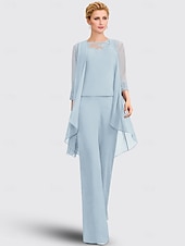 economico Tailleur pantalone della mamma-Tuta Completo Pantalone Tre Pezzi Lunghezza al pavimento Abito da cerimonia per signora Senza Maniche Collo gioiello Elegante Taglie Forti Formale Ospite di nozze Ricevimento di matrimonio Chiffon