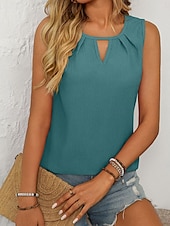 preiswerte Einfaches Tanktop-Damen Camisole-Tanktop Einfarbig Täglich Lässig Ärmellos Rundhalsausschnitt Normale Oberteile Täglich Weiß Fuchsie Grün Aprikose Sommer