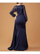 preiswerte BLAU-Trompete / Meerjungfrau Abendkleider Elegant Kleid Leistung Gala Pinsel Schleppe Langarm V Ausschnitt Gürtel / Schärpe Charmeuse mit Glitzer Gerafft Paillette 2025