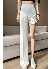 お買い得  パンツ-女性用 スーツ ストリートファッション カジュアル 全長 ナチュラルウエスト 平織り ポケット 弾性巾着デザイン 通気性 ソフト 快適 マイクロエラスティック カジュアル お出かけ ブラック ホワイト コーヒー 夏 レギュラー