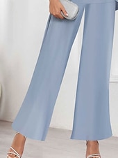 preiswerte Hosenanzüge für Mama-Hosenanzug Brautmutterkleid Hochzeitsgast Elegant Einfach Rundausschnitt Bodenlang Polyester Langarm mit Einfarbig 2025