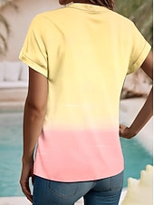 economico Arte &amp; Design Bluse-Cammicia da donna V Neck Button Down Blusa Top Estivi Ombre Grafica Albero Tropicale Quotidiana Hawaiian Manica Corto Collo Regolari Top Quotidiani Bottoni Stampa Gialla Estate