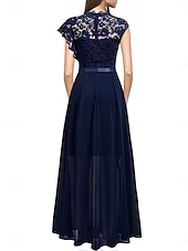 preiswerte Unter 129,99 $-Kleid Mutter der Braut Kleid Hochzeitsgast Elegant Lässig Juwel-Ausschnitt Bodenlang Polyester Kurzarm mit Spitze