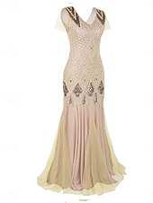 abordables Moins de 129,99 $-Robe Robe de Mère de Mariée  Élégant ancien Fête Col en V Longueur au sol Polyester Manche Courte avec Paillettes 2025