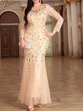 preiswerte Unter 129,99 $-Kleid Mutter der Braut Kleid Elegant Party Rundhalsausschnitt Bodendland Polyester Langarm mit Stickerei 2025