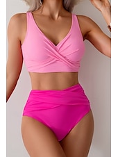abordables Ensemble de bikinis-Femmes Maillots de Bain Bikini Maillot de bain Froncé Taille haute Tropical Tenues de plage Uni Fil en V Sans manches Maillots de bain