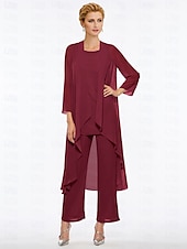 voordelige Broekpakken van mama-Strand Bruiloft Jumpsuit  Pantsuit Moeder van de Bruid Elegante Plus Size Bateau Hals Vloer Lengte Chiffon Mouwloos Wrap Inbegrepen met Effen Kleur om indruk te maken 2025 gratis maat op maat