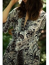 abordables Hauts de plage-Femmes Maillots de Bain Vêtement couvrant Maillot de bain Nœud devant Tropical Tenues de plage Fleur Fil en V manche longue Maillots de bain