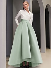 preiswerte SCHWARZ-Abendkleid in A-Linie mit schwarzer Krawatte, elegantes Kleid für formelle Hochzeitsgäste, asymmetrisch, lange Ärmel, V-Ausschnitt, Satin mit Tasche, 2025