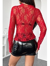 economico Top in Pizzo-Per donna Camicia di Pizzo Blusa Pizzo Semplice Elegante Moderno Manica Lunga Girocollo Top Regolari Quotidiano Ferie Uscire Nero Bianco Rosa Rosso Estate