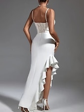 cheap WHITE-Mermaid / Trumpet Evening Gown Elegant Dress Wedding Evening Party Floor Length Sleeveless Sweetheart Stretch Crepe with Pleats Ruffles Slit