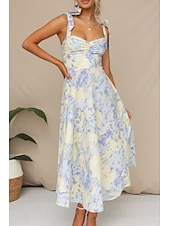 ieftine Rochii florale elegante-Pentru femei Rochii Midi Rochie de absolvire Rochie florala Rochie Slip Rochie imprimata Modă În aer liber Vacanță Absolvire Fit regulat Floare Fără manșon Bretele Spagheti Albastru piscină Caisă Vară