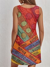 ieftine Rochii cu dungi și geometrice-Pentru femei Rochie Mini Rochie de Vară Rochie de vară Vacanță Casual Zilnic Potrivire Largă Grafic Geometric Buline Fără manșon În U Roz Îmbujorat Roșu-aprins Albastru piscină Vară