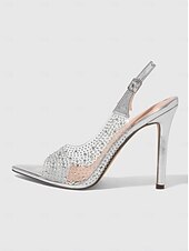 economico Sandali Eleganti-tacchi alti con cinturino posteriore in strass trasparenti neri – sandali stiletto sexy per serate e balli di fine anno