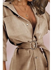 economico Abiti casual bianchi-Per donna Mini abito Abito chemisier Abito in cotone e lino Di tendenza Per eventi Appuntamento Fine settimana Standard Liscio Manica lunga Colletto Bianco Cachi Estate